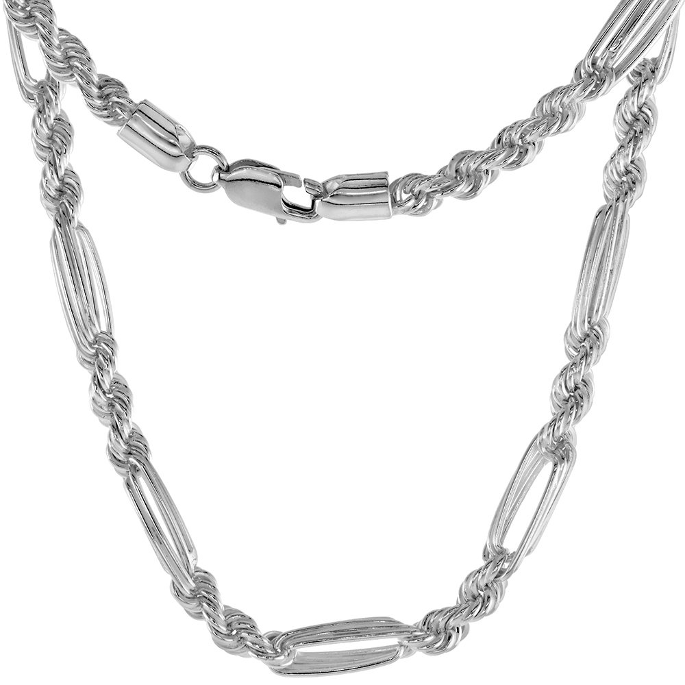 Sterling Silver Figarope 4.5mm Milano Rope Chain Necklaces and Bracelets For Men & Women Handmade Nickel Free 7 - 30 inch
