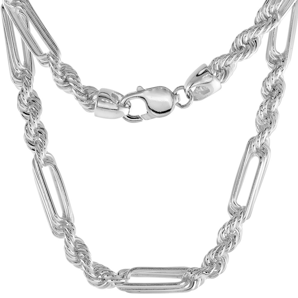 Sterling Silver Figarope 6.5mm Milano Rope Chain Necklaces and Bracelets for Men Handmade Nickel Free 8 - 30 inch