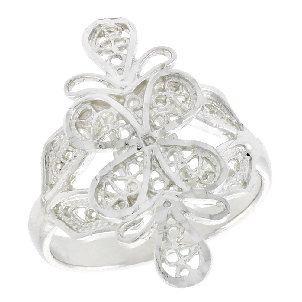 Sterling Silver Freeform Filigree Ring for Women 7/8 inch Long