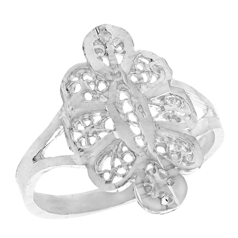 Sterling Silver Floral Filigree Ring for Women 5/8 inch Long