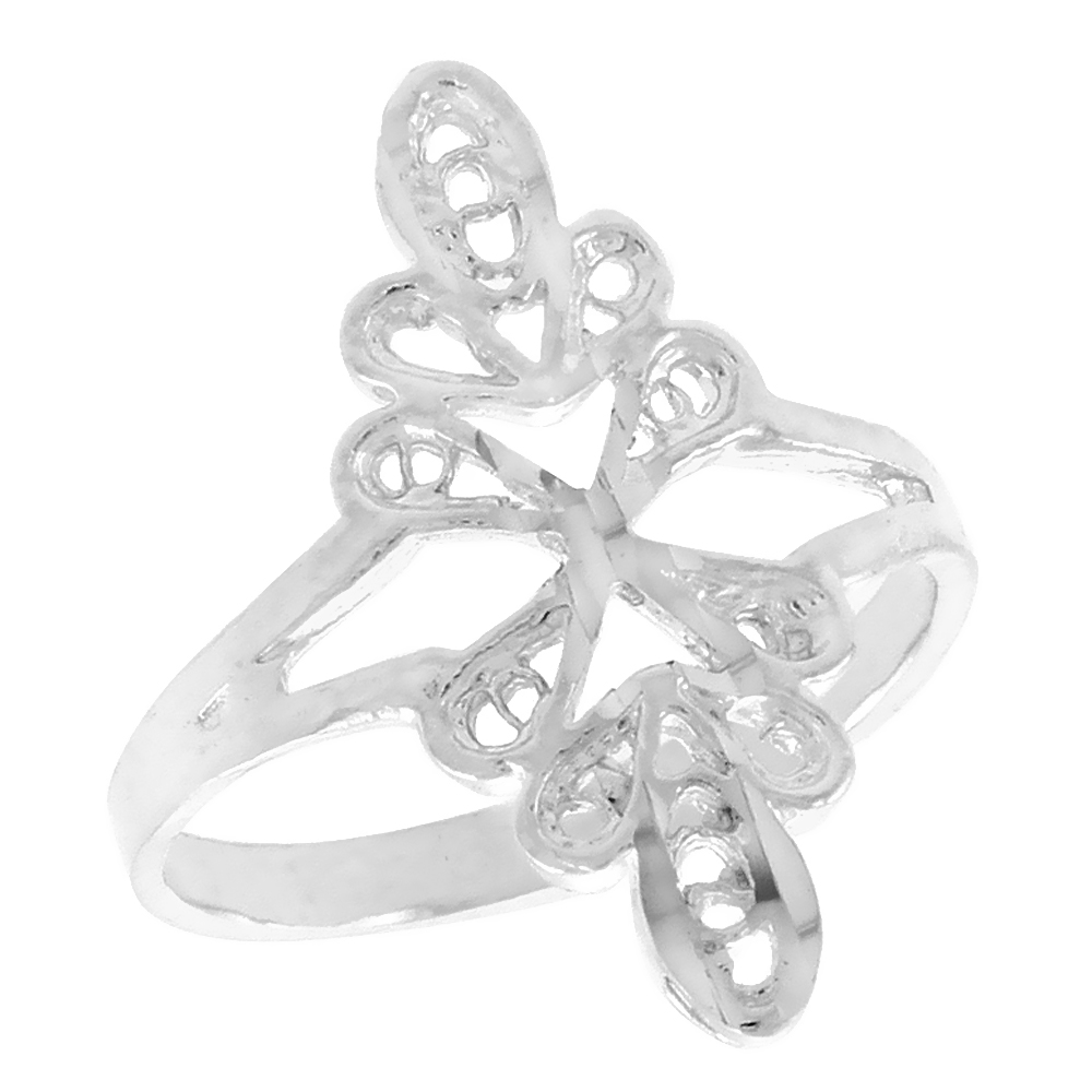 Sterling Silver Freeform Filigree Ring for Women 3/4 inch Long