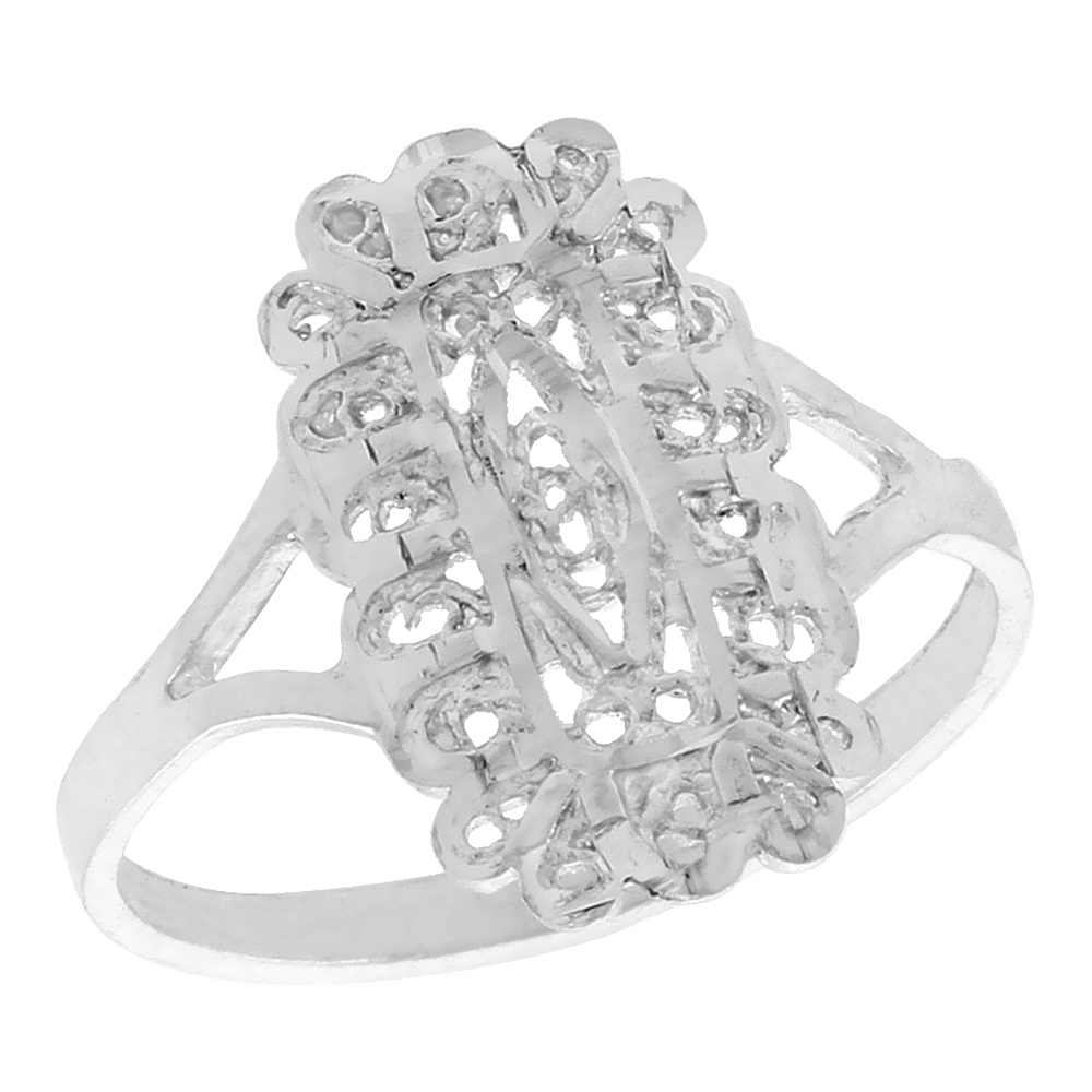 Sterling Silver Freeform Filigree Ring for Women 3/4 inch Long
