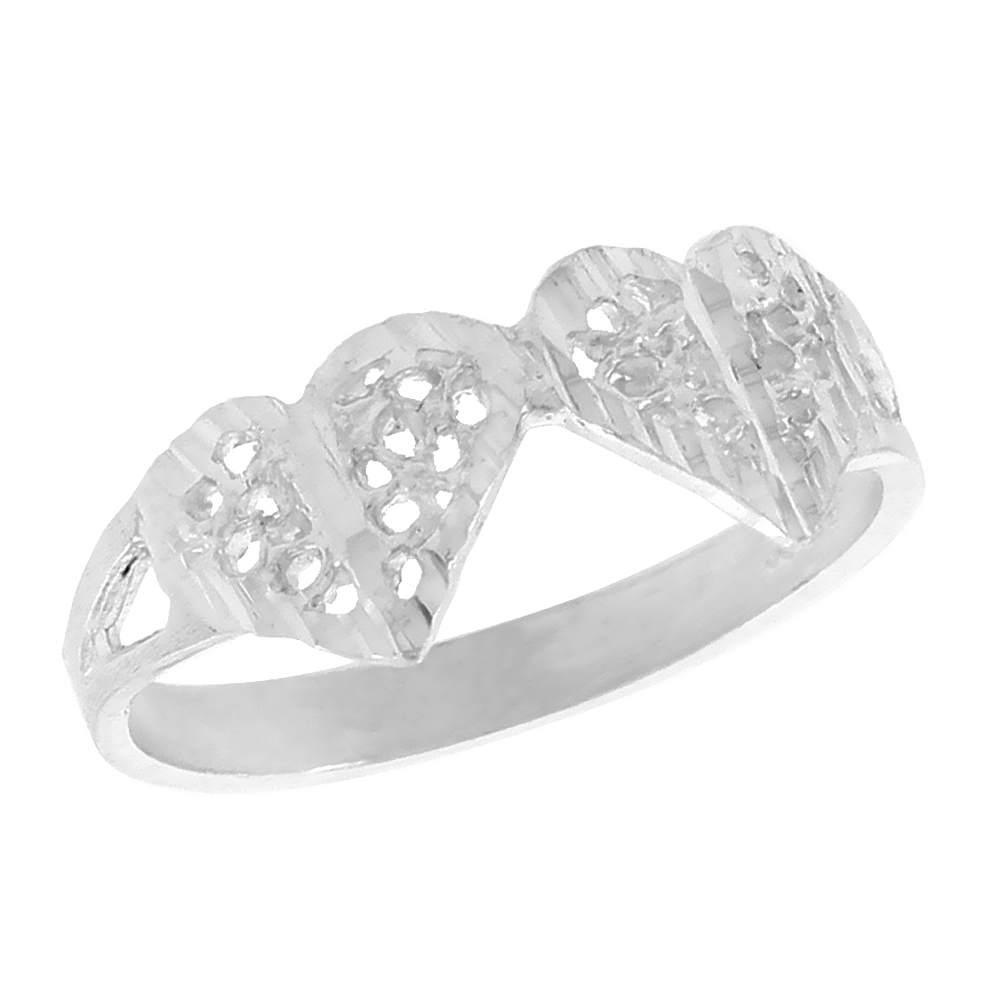Sterling Silver Double Heart Filigree Ring for Women 1/4 inch Long