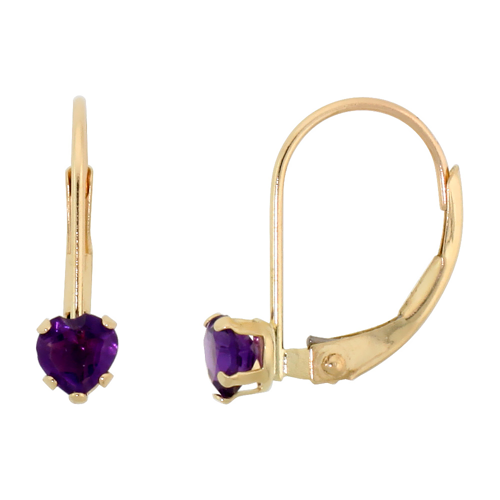 10k Yellow Gold Natural Garnet Heart Leverback Earrings 4mm January Birthstone 9/16 inch long