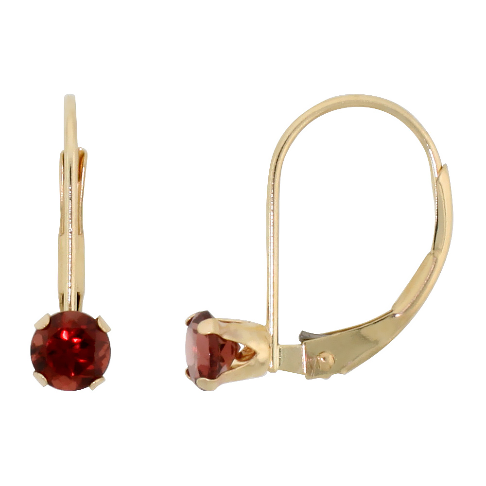 10k Yellow Gold Natural Garnet Leverback Earrings 1/2 ct Brilliant Cut January Birthstone 9/16 inch long