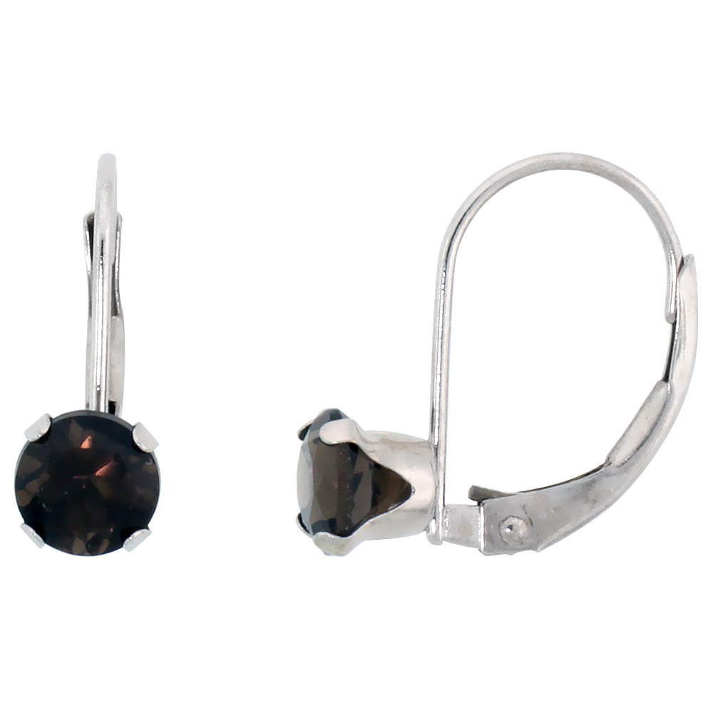 10k White Gold Natural Garnet Leverback Earrings 5mm Brilliant Cut January Birthstone 9/16 inch long