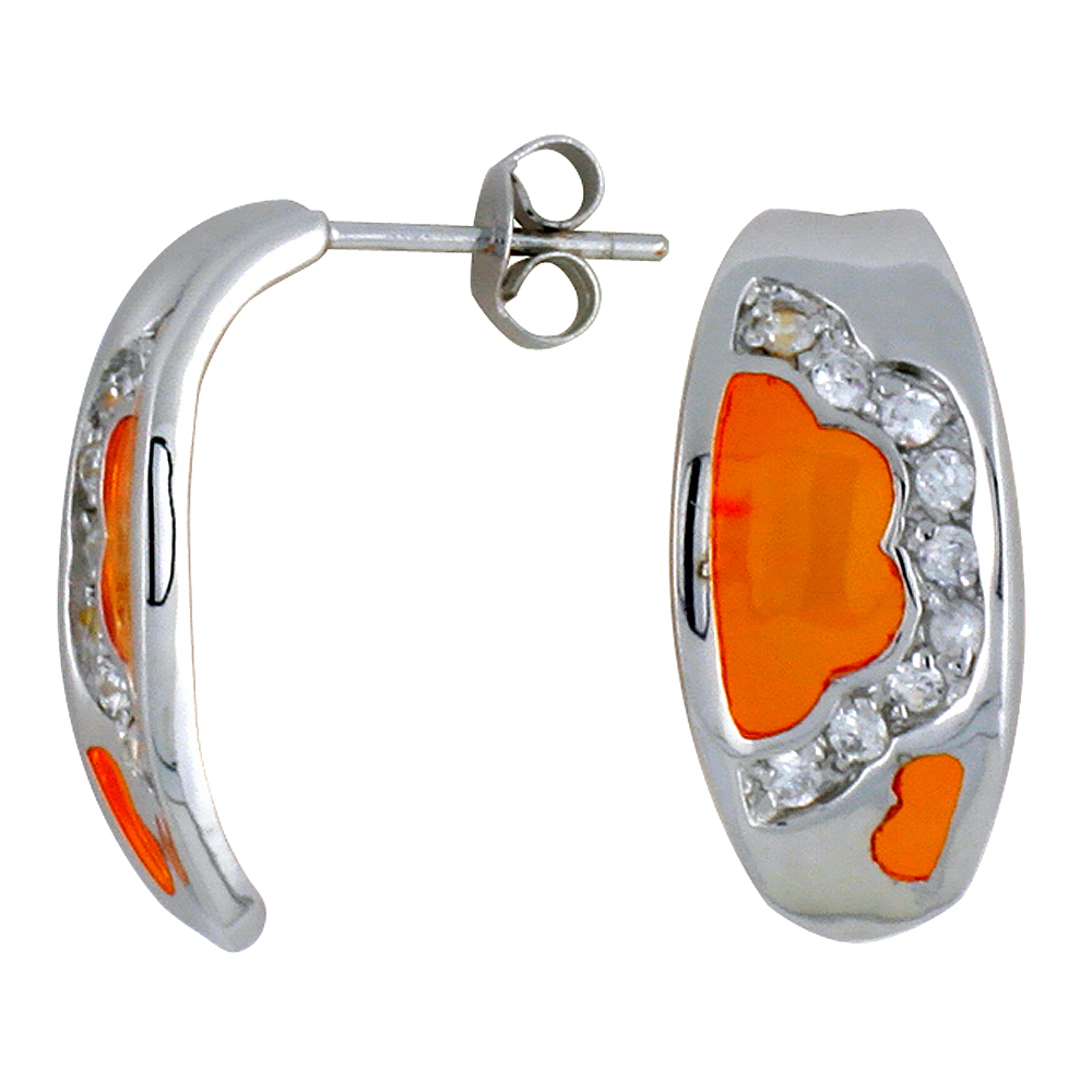 Sterling Silver Cubic Zirconia Yellow Cloud Resin Earrings, 3/8 inch wide