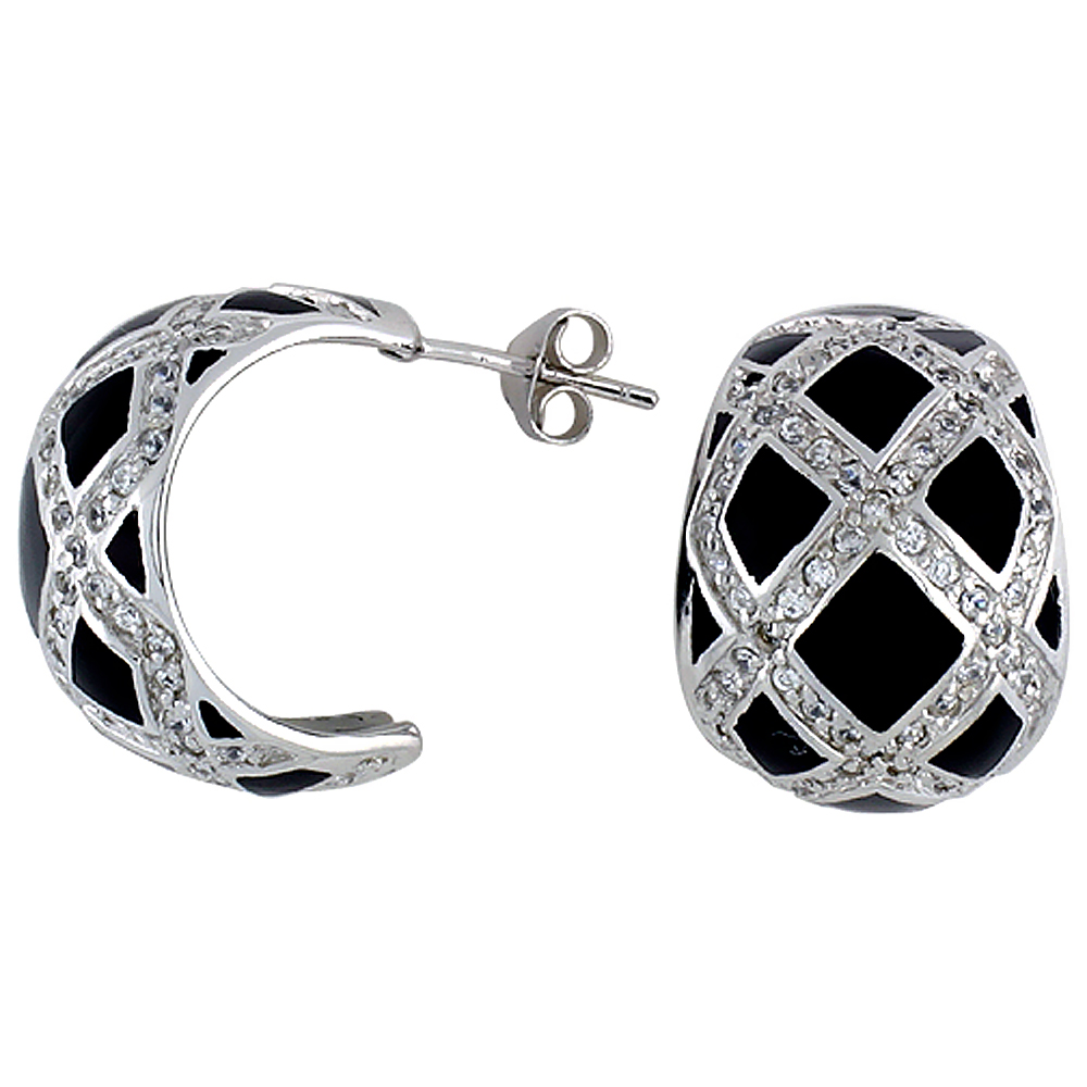 Sterling Silver Cubic Zirconia Half Huggie Earrings Assorted Colors, 9/16 inch wide