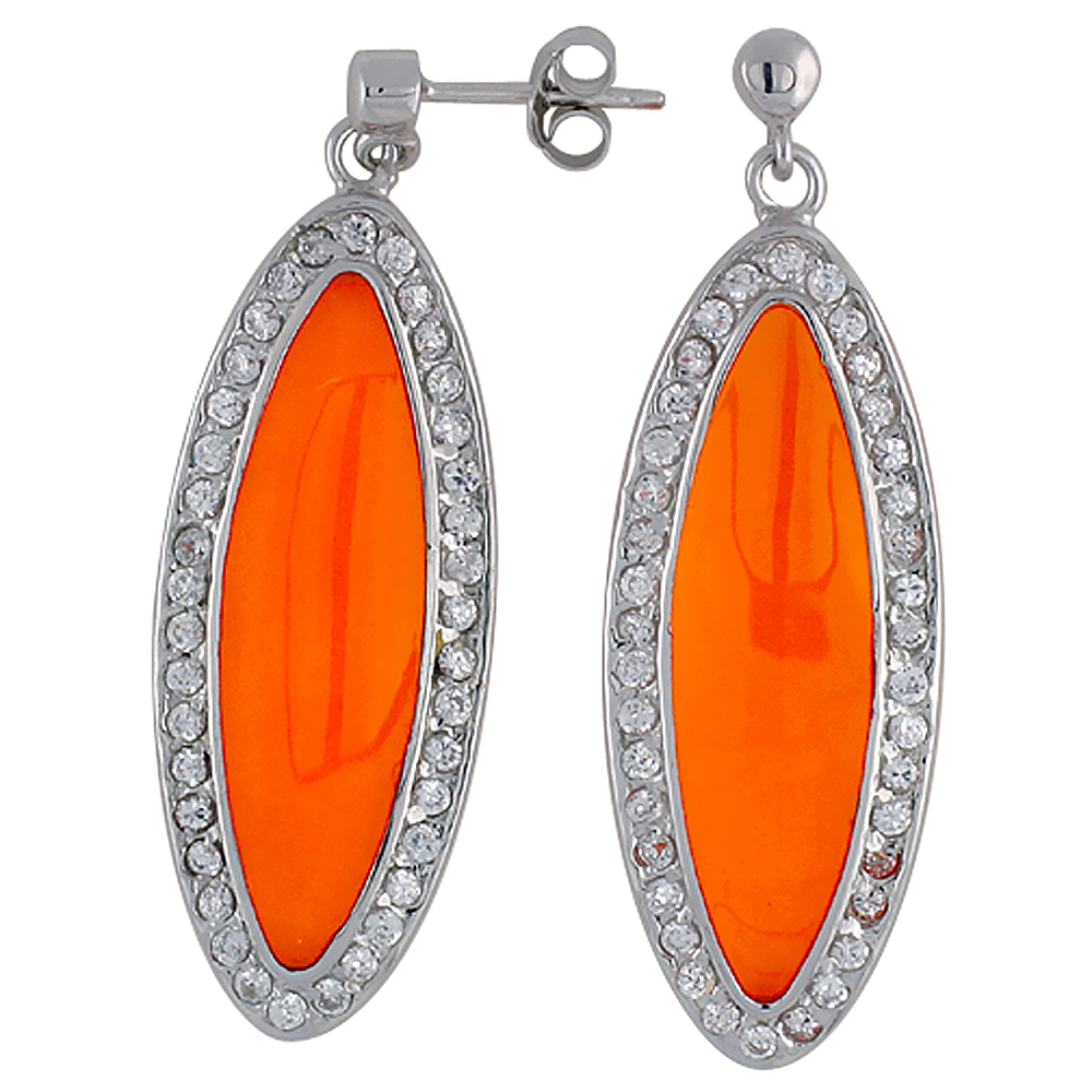 Sterling Silver Cubic Zirconia Yellow Marquise Resin Earrings, 9/16 inch wide