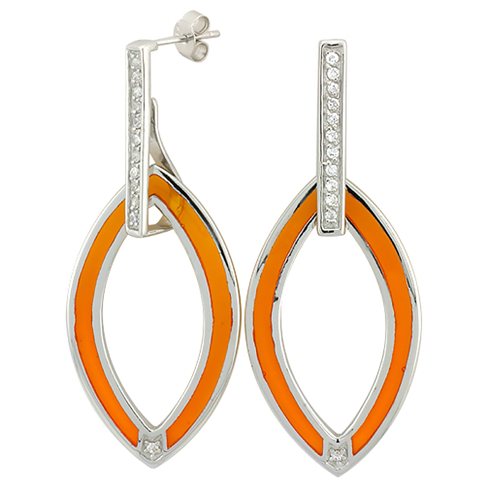 Sterling Silver Cubic Zirconia Bar Yellow Marquise Open Design Resin Earrings, 13/16 inch wide
