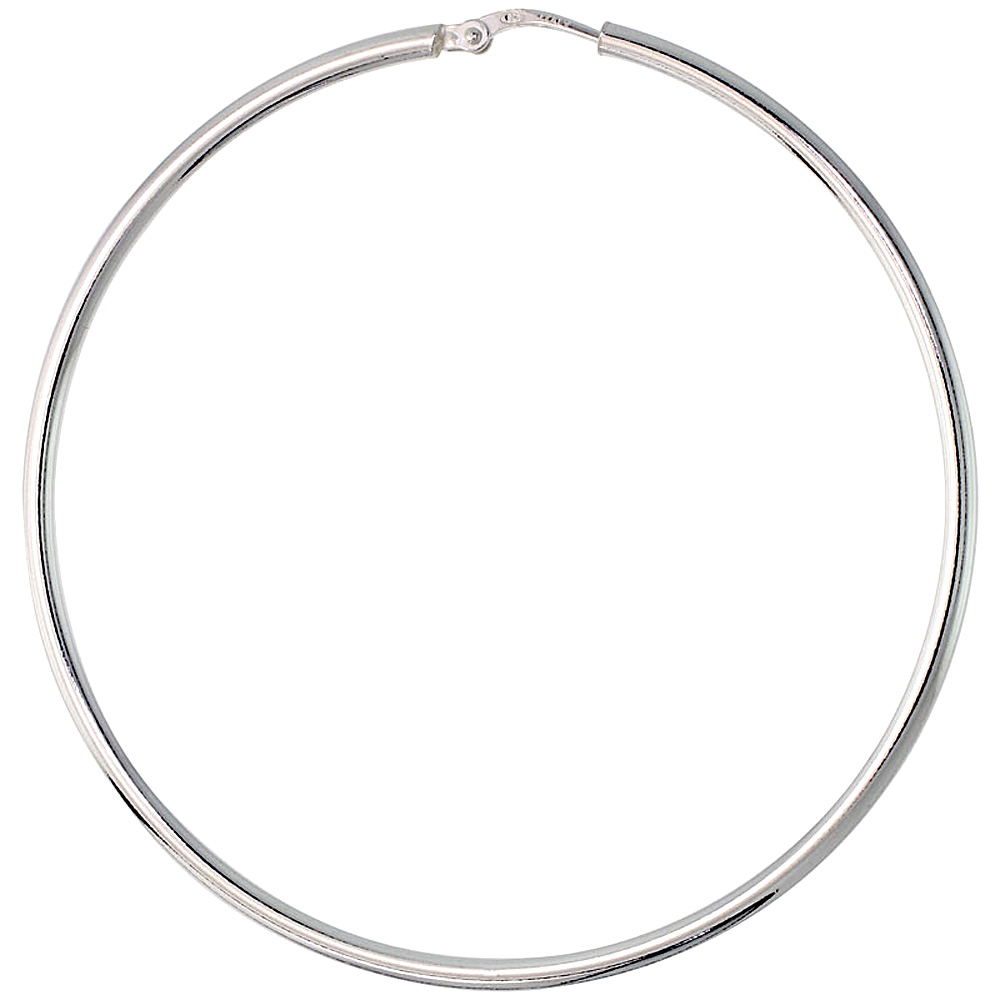 Sterling Silver Italian Hoop Earrings 2mm thin 2 3/8 inch