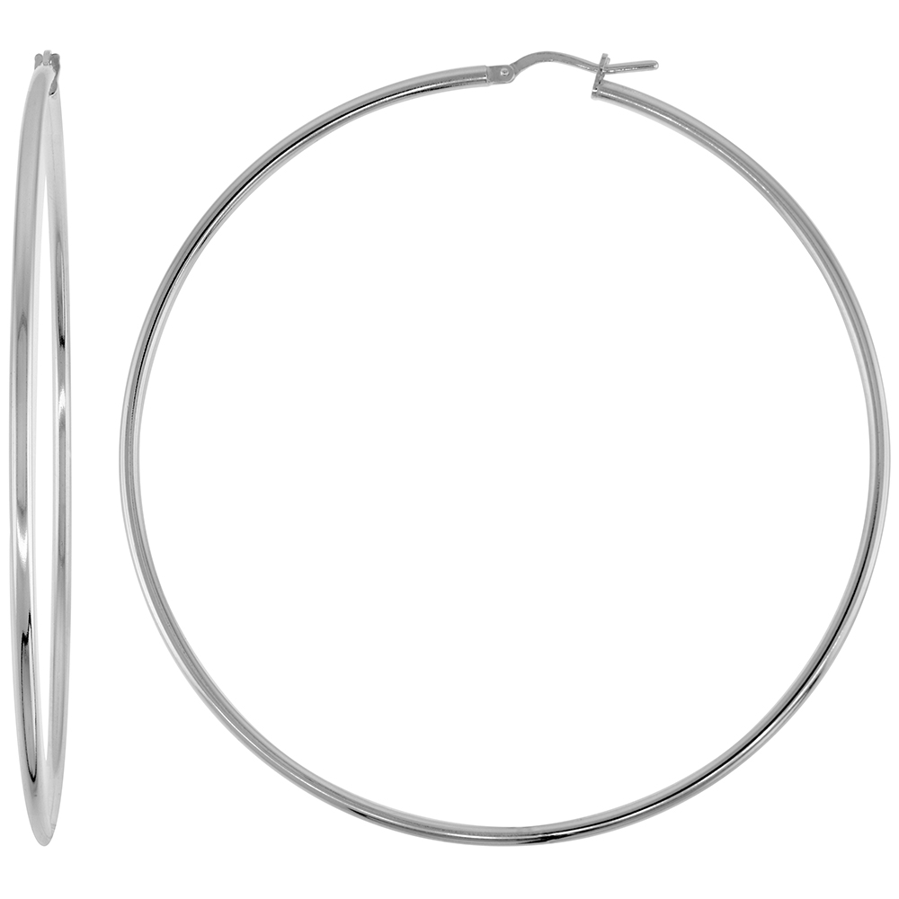 Sterling Silver Italian Hoop Earrings 2mm thin 3 inch