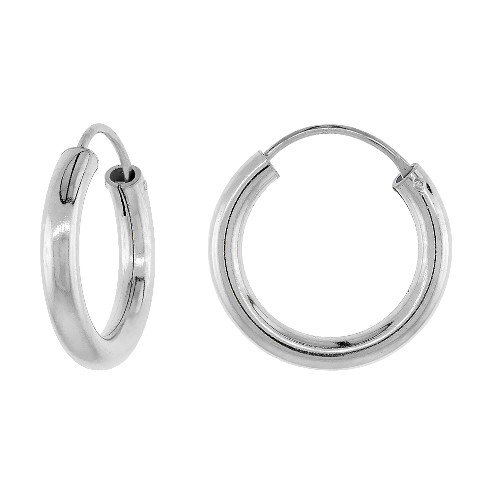 Sterling Silver Endless Hoop Earrings, 3 mm tube 13/16 inch diameter