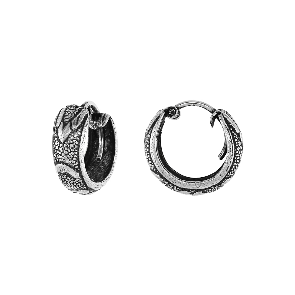 3-Pair Pack Sterling Silver Tiny 1/2 inch Heart & Crescent Moon Hoop Earrings for Women & Men Half Round Hinged Oxidized finish
