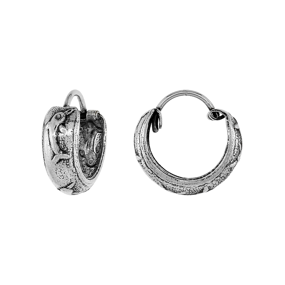 3-Pair Pack Sterling Silver Tiny 1/2 inch Dolphin Hoop Earrings for Women & Men Half Round Hinged Oxidized finish