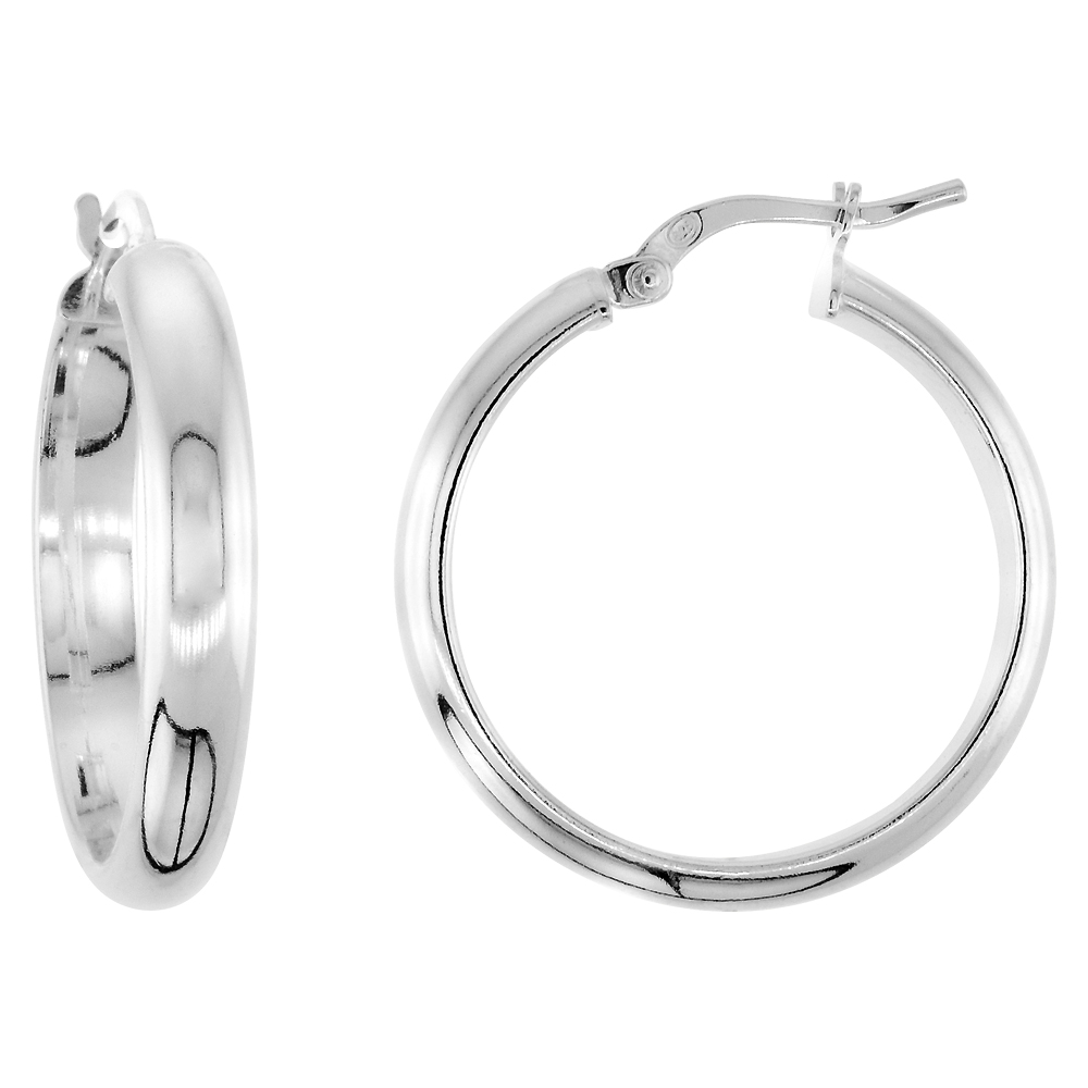 Sterling Silver 1 inch Click Top Half Round Hoop Earrings for Women 4mm Tubing High Polish 25mm Round Italy
