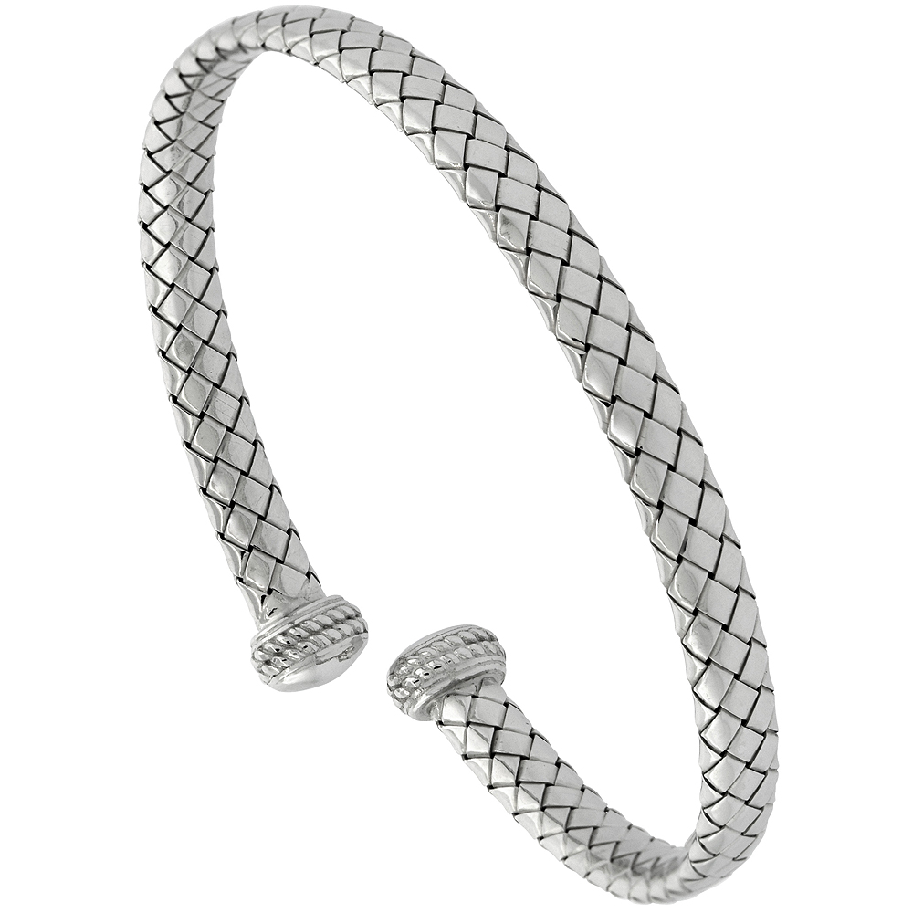 Sterling Silver Cuff Bracelet Basketweave Tubing Italy , fits 6.5-7 inch