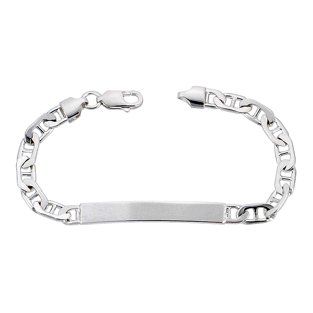 Sterling Silver 6mm Mariner Link ID Bracelet for Men and Women 1/4 inch wide Nickel Free Italy sizes 7 - 9 inch