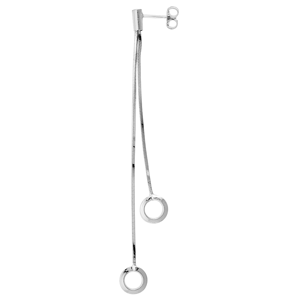 Sterling Silver Long Drop Earrings 2-Strand w/ Circle Cut-outs 3 1/4 inches Italy