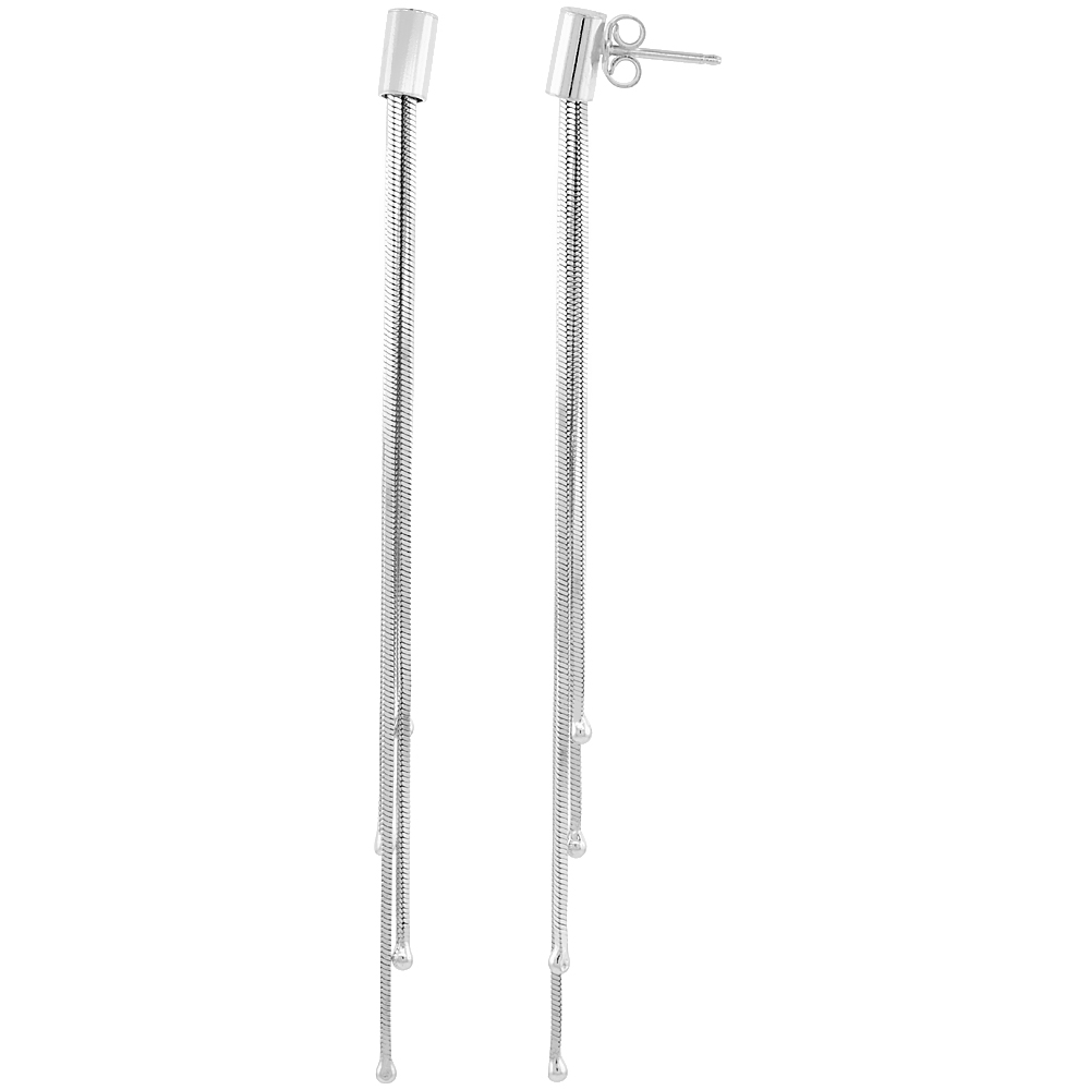 Sterling Silver Long Drop Earrings 4-Strand 3 1/2 inches Italy