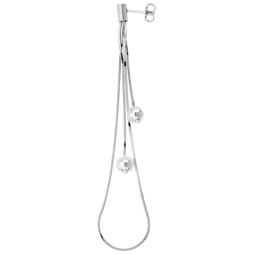 Sterling Silver Long Drop Earrings 2-Strand 3 1/2 inches Italy