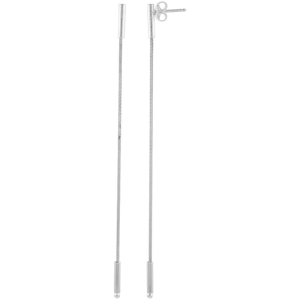 Sterling Silver Long Drop Earrings Single Strand 3 1/2 inches Italy