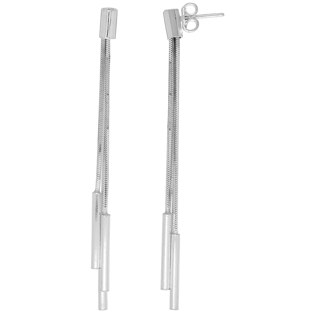 Sterling Silver Long Drop Earrings 3-Strand w/ Tubes 2 1/2 inches Italy