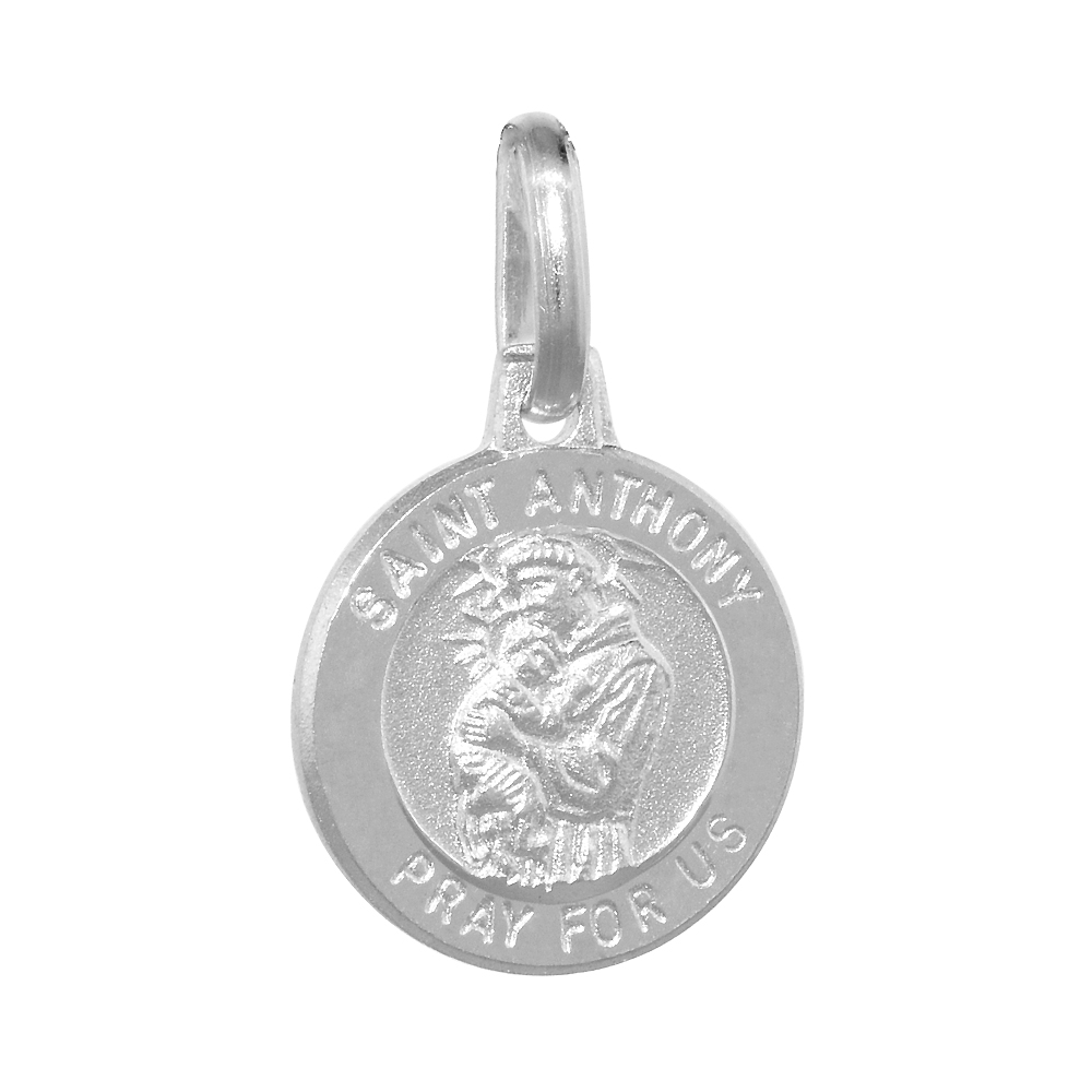 12mm Dainty Sterling Silver St Anthony Medal Necklace 1/2 inch Round Nickel Free Italy with Stainless Steel Chain