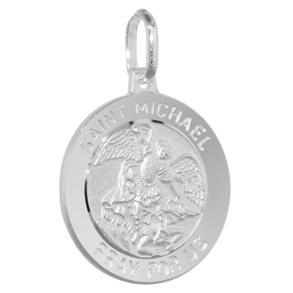 18mm Sterling Silver St Michael Medal Necklace 3/4 inch Round Nickel Free Italy with Stainless Steel Chain