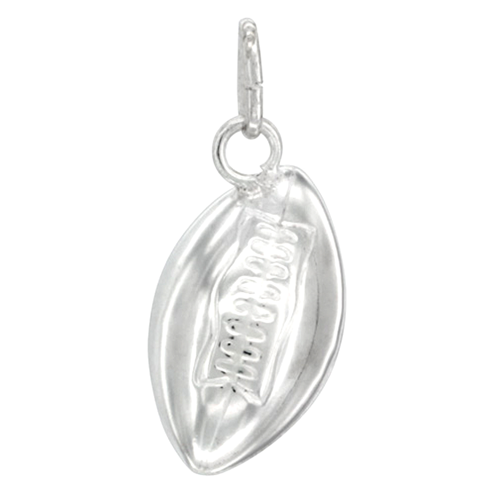 Sterling Silver Football Necklace 3-D Hollow with 24 inch Surgical Steel Chain Italy 7/8 inch