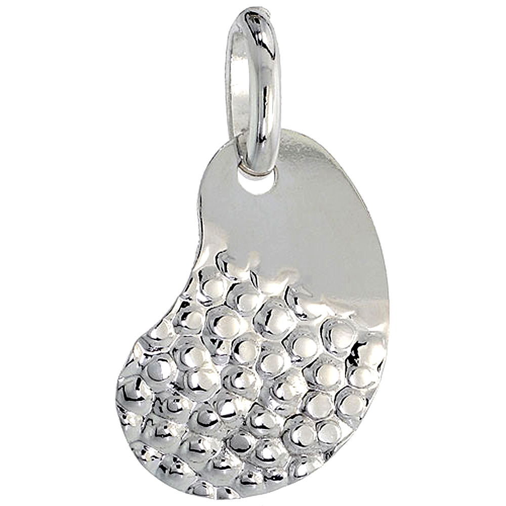 Sterling Silver Half Hammered Kidney Necklace for Women with 24 inch Surgical Steel Chain Italy 1 inch