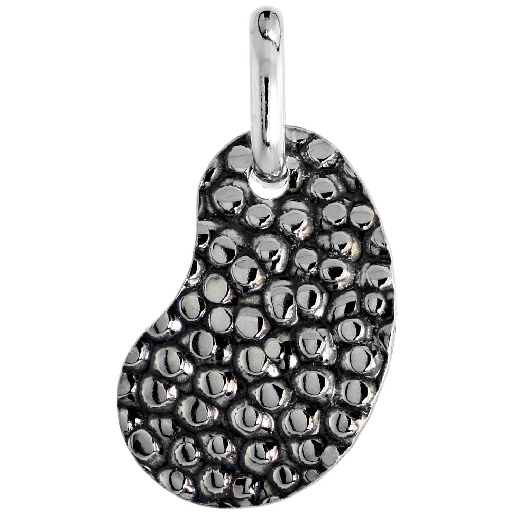 Sterling Silver Hammered Finish Kidney Necklace for Women with 24 inch Surgical Steel Chain Italy 1 inch