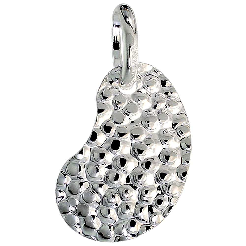 Sterling Silver Hammered Finish Kidney Necklace for Women Oxidized with 24 inch Surgical Steel Chain Italy 1 inch
