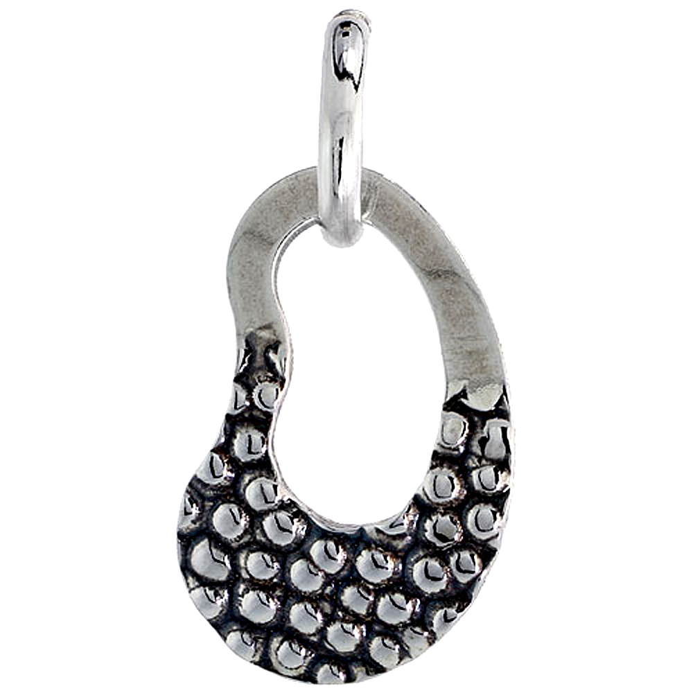 Sterling Silver Hammered Kidney Outline Necklace for Women with 24 inch Surgical Steel Chain Italy 1 inch