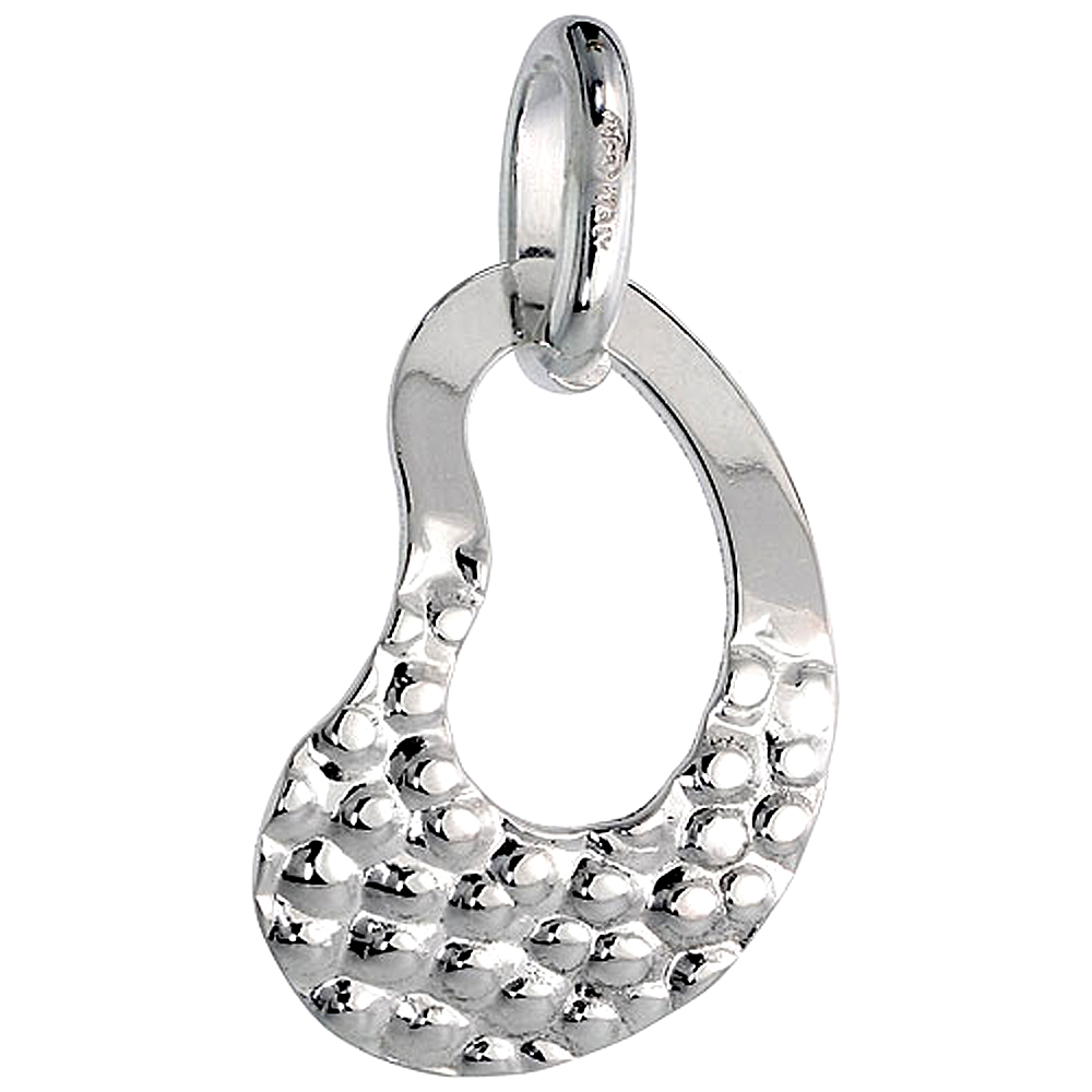 Sterling Silver Hammered Cut out Kidney Necklace for Women with 24 inch Surgical Steel Chain Italy 1 inch