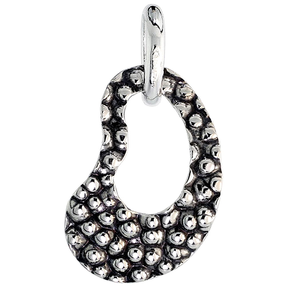 Sterling Silver Hammered Finish Cut out Kidney Necklace for Women Oxidized with 24 inch Surgical Steel Chain Italy 1 inch