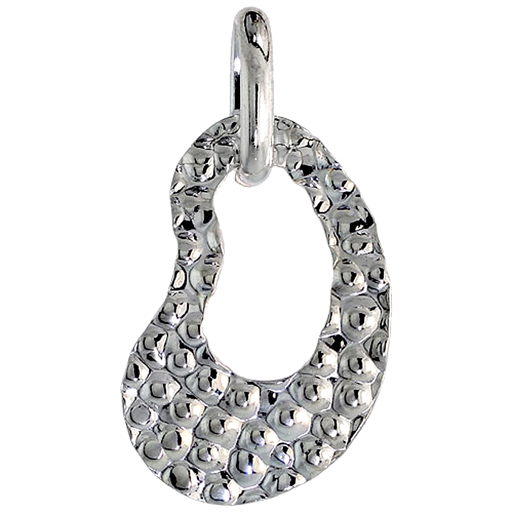 Sterling Silver Hammered Finish Cut out Kidney Necklace for Women with 24 inch Surgical Steel Chain Italy 1 inch