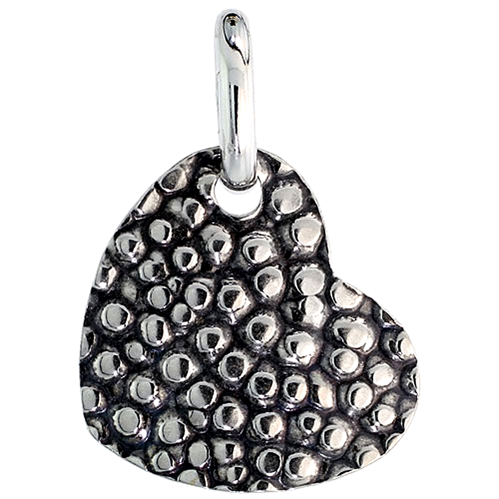Sterling Silver Hammered Heart Necklace for Women Oxidized with 24 inch Surgical Steel Chain Italy 7/8 inch