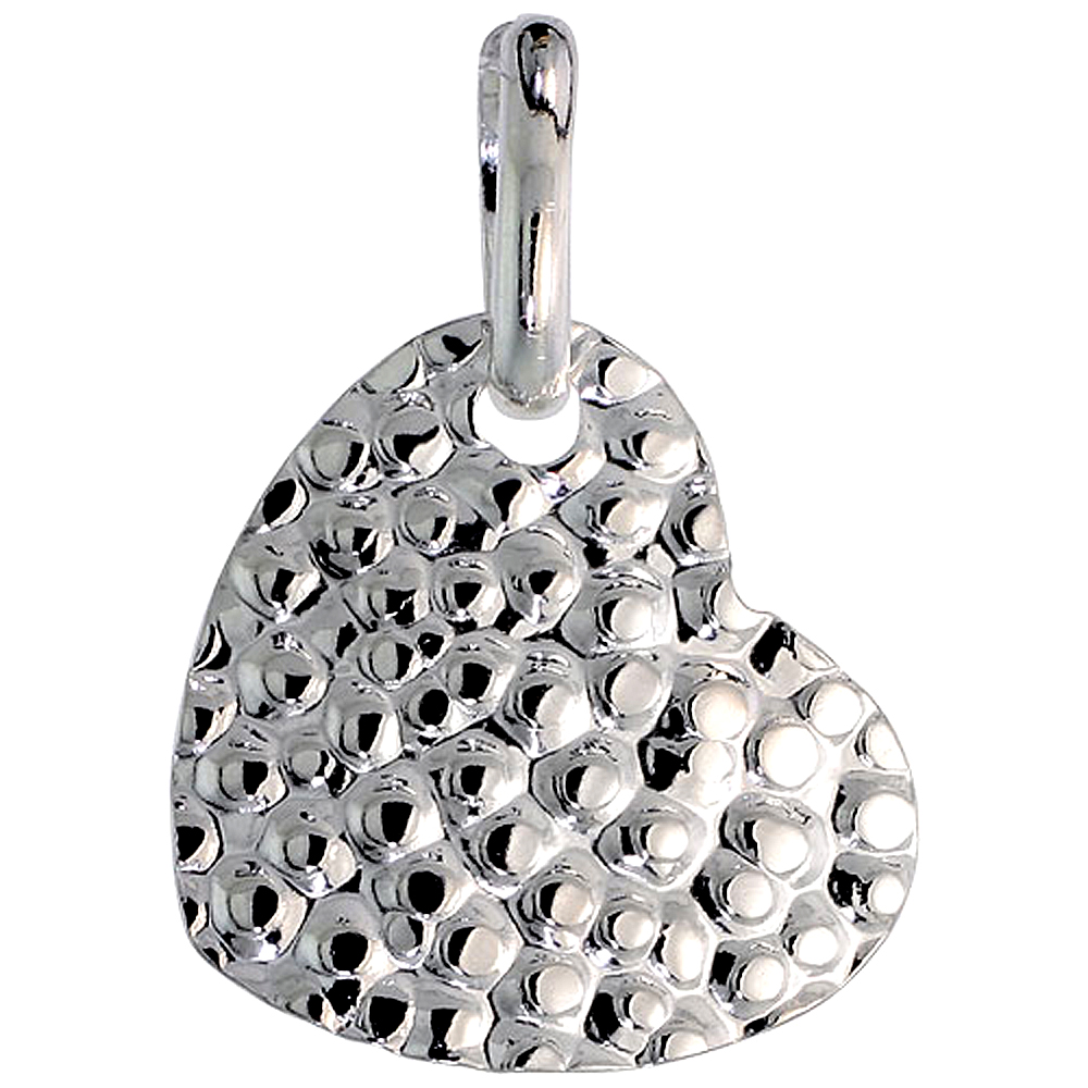 Sterling Silver Hammered Heart Necklace for Women with 24 inch Surgical Steel Chain Italy 7/8 inch