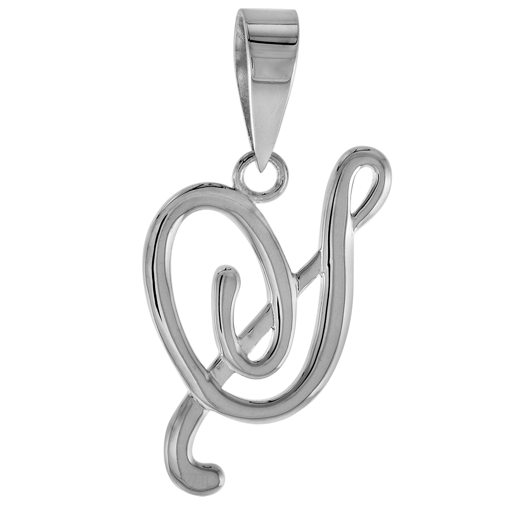 Sterling Silver Script Initial Letter S Alphabet Pendant Flawless Polish 1 1/2 inch high