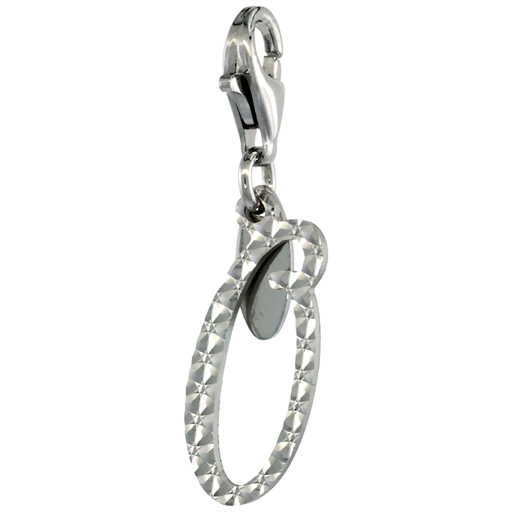 Sterling Silver Alphabet Pendant Script Initial O Charm with Lobster Clasp Diamond Cut Women Italy 3/4 inch