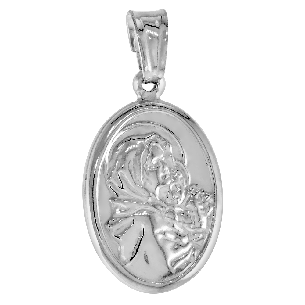 Sterling Silver Mary and Jesus Medal Hollow Italy 11/16 inch (18 mm) tall NO chain