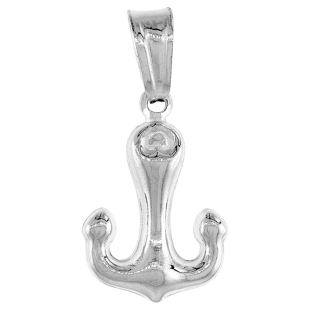 Sterling Silver Small Anchor Pendant Hollow Italy 9/16 inch (14 mm) Tall