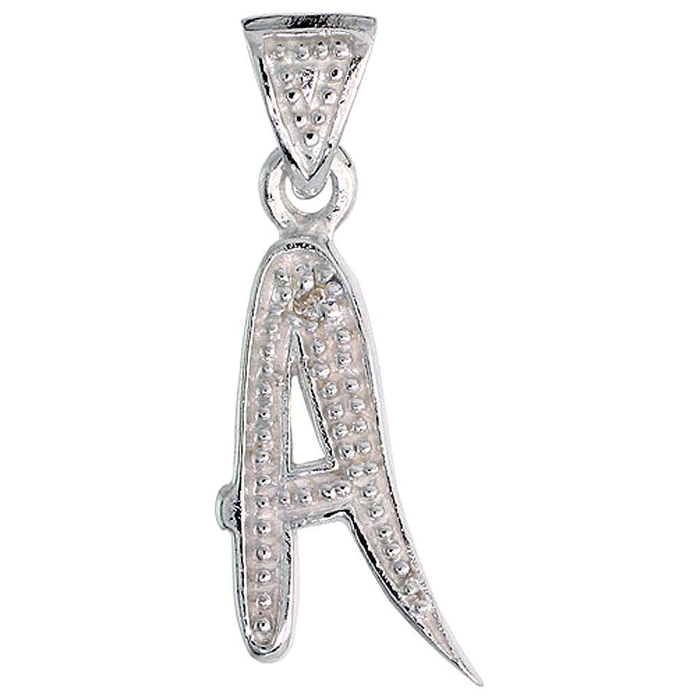 Sterling Silver Fancy Initial Letter A Initial Pendant CZ Stone, 3/4 inch high
