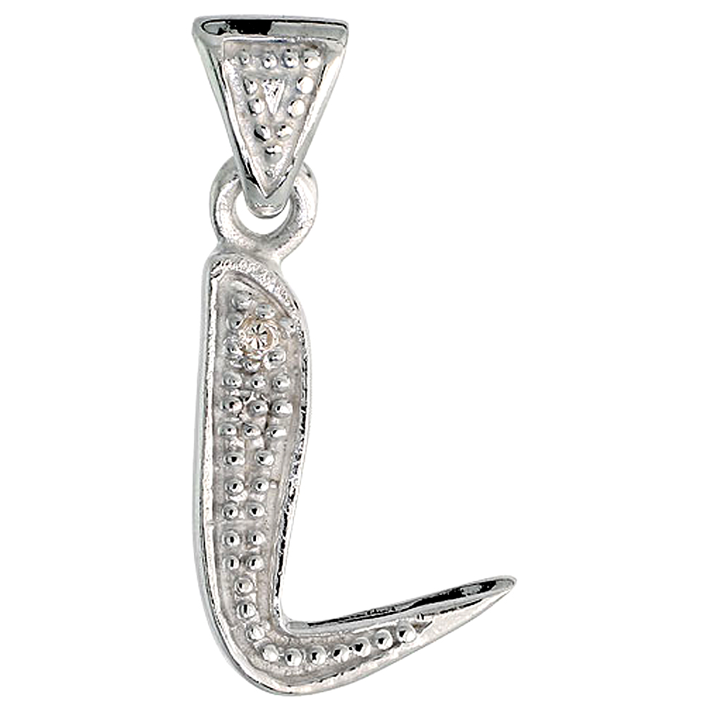 Sterling Silver Fancy Initial Letter L Initial Pendant CZ Stone 3/4 inch high