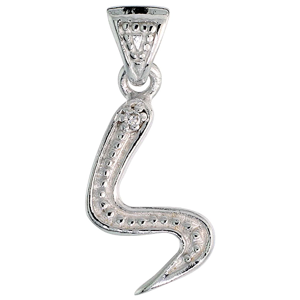 Sterling Silver Fancy Initial Letter S Initial Pendant CZ Stone 3/4 inch high
