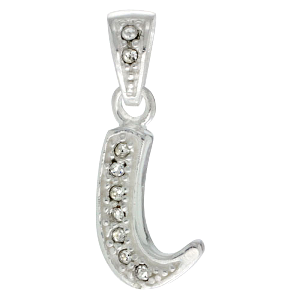 Sterling Silver Fancy Block Initial Letter C Pendant with Crystals 3/4 inch