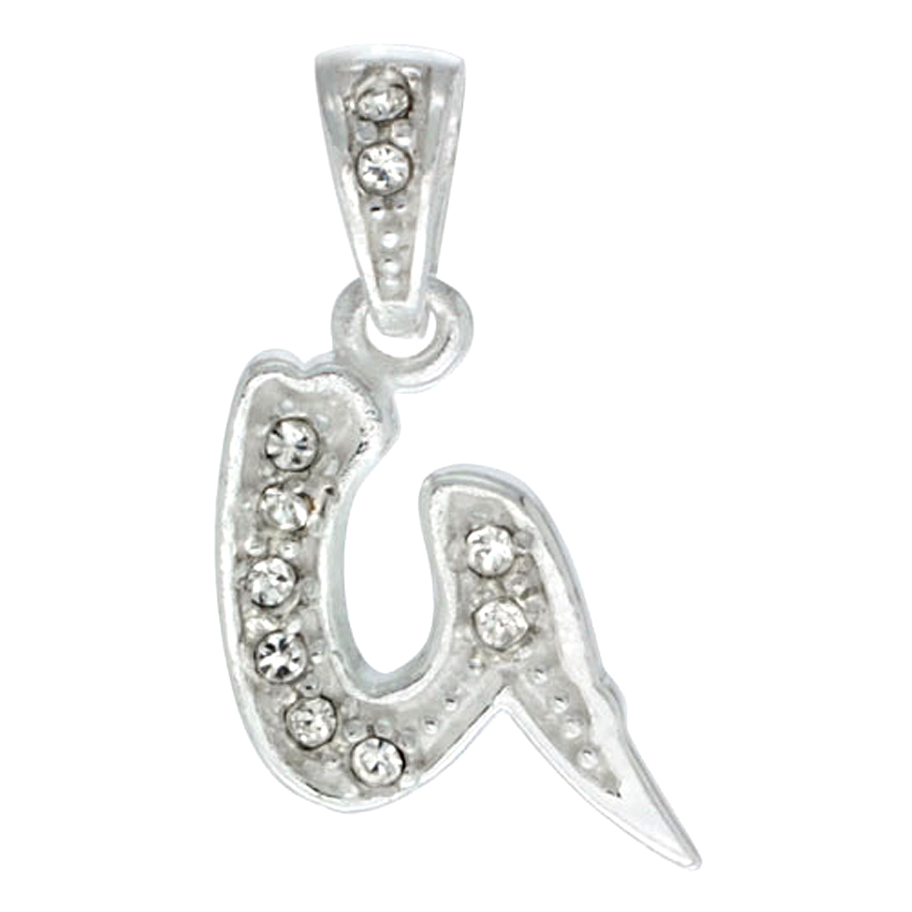 Sterling Silver Fancy Block Initial Letter G Pendant with Crystals 3/4 inch