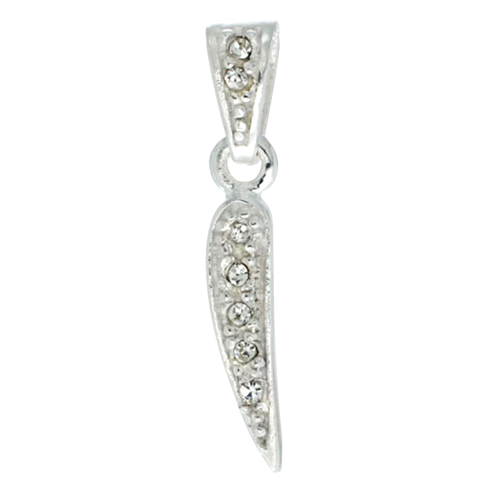 Sterling Silver Fancy Block Initial Letter I Pendant with Crystals 3/4 inch