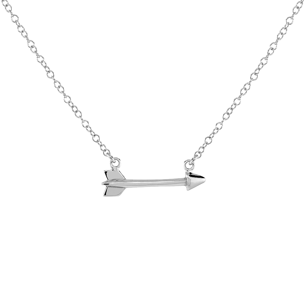 Sterling Silver Horizantal Arrow Necklace Rhodium Finish Italy 16.5 - 17.5 inch